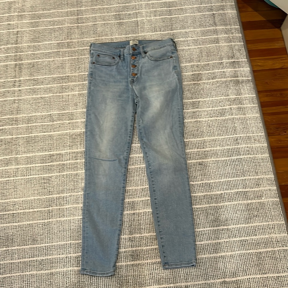 J crew 9” High Rise Tooth pick light wash jeans